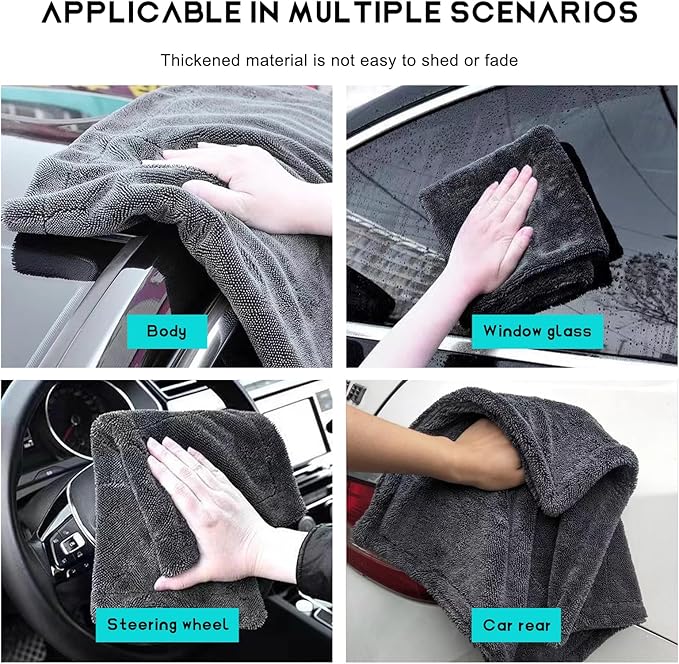 Microfiber Towels for Cars, 23.6"x35.4" 1200 GSM Ultra Thick Soft Car Detailing Drying Towel, Super Absorbent Double Twisted Loop Cloth Cleaning Towel for Car Truck SUV