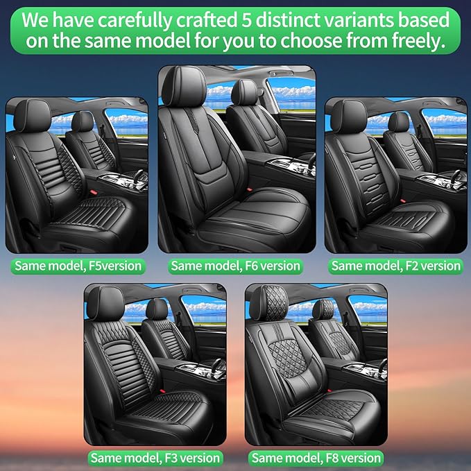 Fit Sonata Car Seat Covers for Hyundai Sonata 2004-2024 2025 2026 -Upgraded Premium Waterproof & Breathable Leather,Airbag Compatible,All-Weather Seat Cushion Protector,Full Set,Black