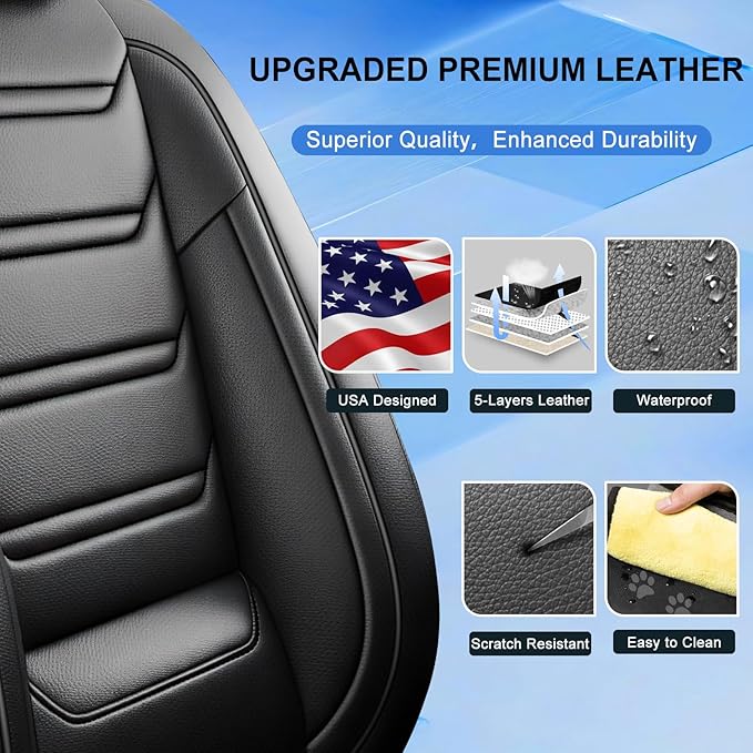 Fit CX-7 Car Seat Covers for Select Mazda CX7 2006-2012, Premium Full Coverage Leather, Airbag Compatible & Scratch-Resistant, Waterproof All Weather Seat Protector, Full Set, Black