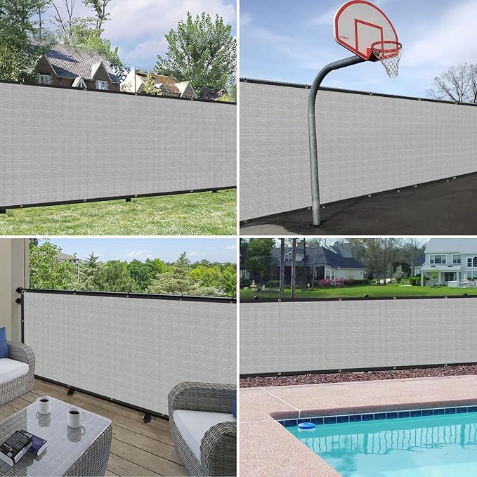 Windscreen4less Privacy Fence Screen Heavy Duty Windscreen Fencing Mesh Fabric Shade Net Cover with Brass Grommtes for Outdoor Wall Garden Yard Pool Deck, 8'x16' Light Gray
