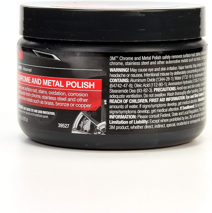 3M Chrome and Metal Polish, 39527, 10 oz, Used on Wheels, Trim and Bumpers, for Automotive