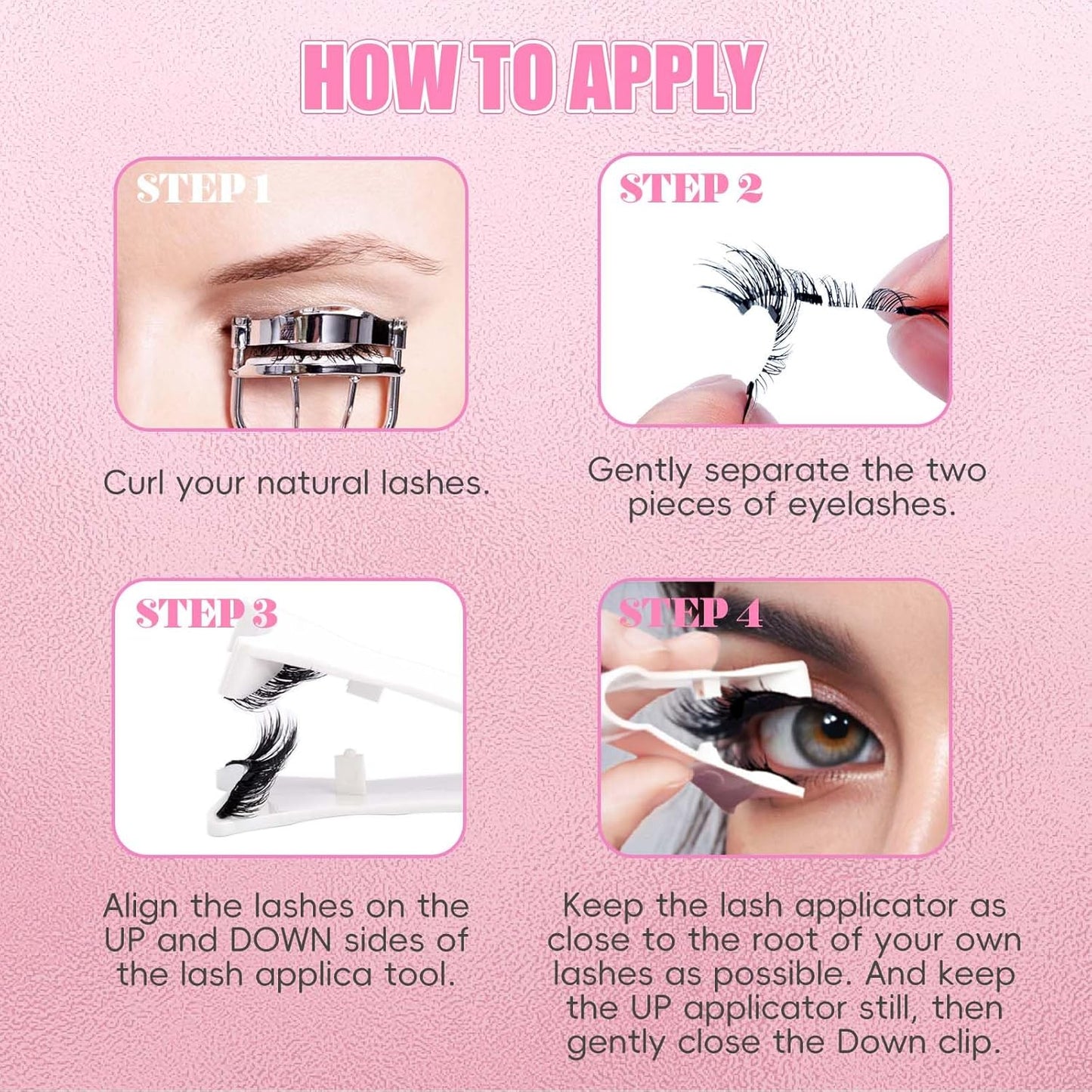 FADLASH Magnetic Eyelashes with Applicator 2 Pairs Waterproof Reusable Cat Eye Magnetic Lashes Natural Look Easy to Wear and Remove, Black (806+H3)