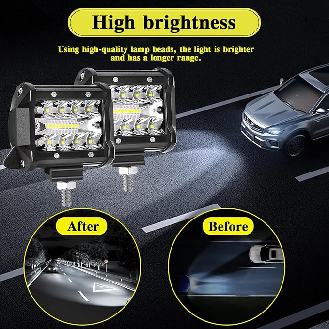 LED Light Pods for Trucks, 4 Inch LED Light Bar 60W Spot Flood Combo Driving Fog Off Road Lights Work Light 24V 12V for Motorcycles Pickup SUV ATV UTV Boat(4Pack)
