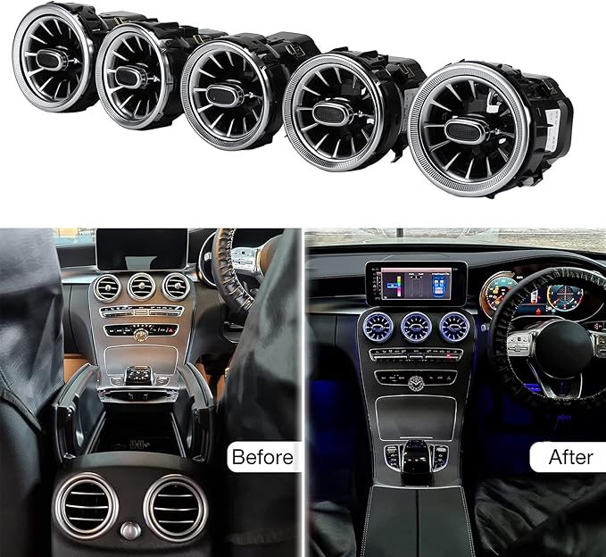 Turbine Air Vent,LED Front Turbine Ambient Light,5pcs Air Vent Ambient Light Kit Replacement Compatible for Benz C GLC Class W205 X253 2015 2018