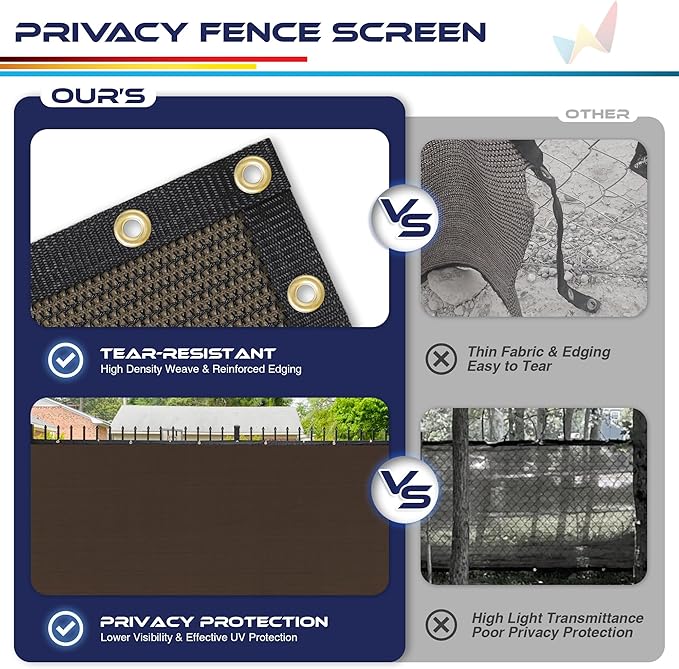 Windscreen4less Privacy Fence Screen 8' x 25' Heavy Duty Windscreen Fencing Mesh Fabric Shade Net Cover for Outdoor Wall Garden Yard Pool Deck, Brown