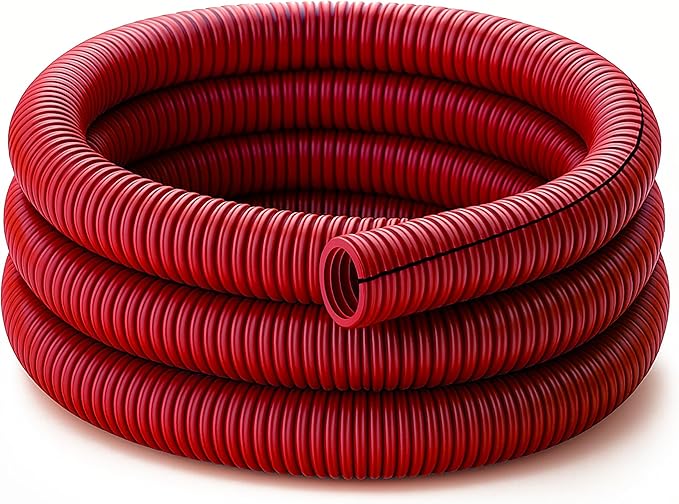 Electriduct Split Wire Loom Tubing Polyethylene Corrugated Flexible Conduit - 1/2" Nominal Size - 20 Feet - Red