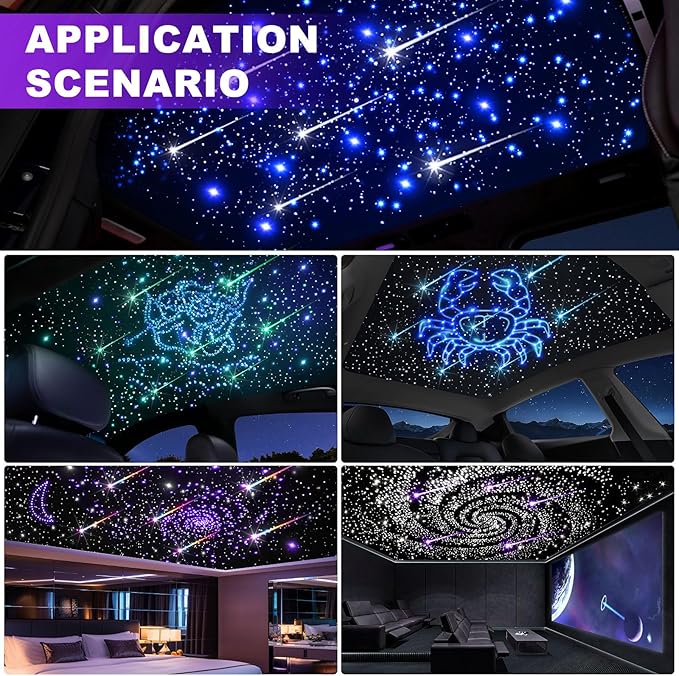 Car Starlight Headliner Kit, 16W Twinkle & Meteor Star Ceiling Lights, 2 in 1 Fiber Optic Light Engine 1000pcs*0.02in*9.8ft+240 RGBW Shooting Stars Lights for Car Home Roof Décor