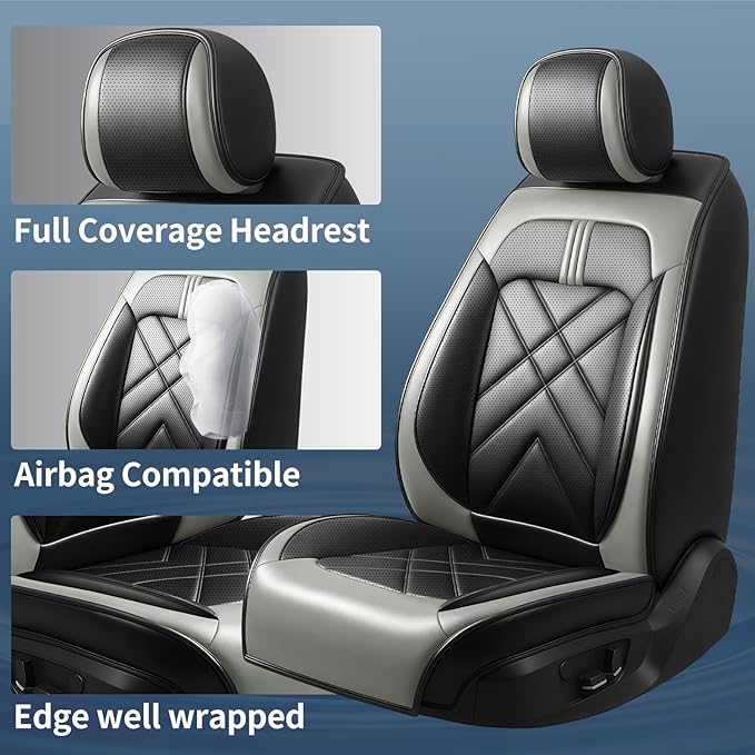 CX-5 Car Seat Covers Custom Fit for Mazda CX-5 2013-2025 2026, Full Coverage Leather Waterproof Breathable Seat Covers, Automotive Seat Protectors, Airbag Compatible(2 Front Seats, Black Gray)