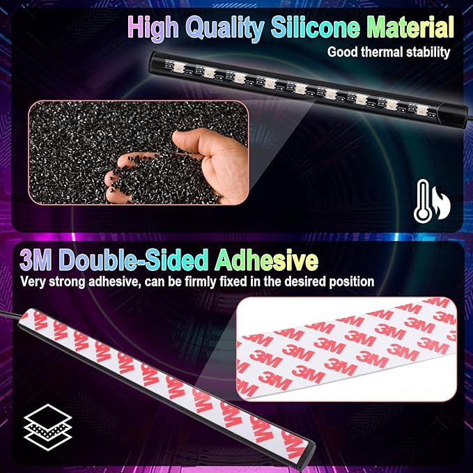 Car Interior Lights, 12V LED Strip Lights with Cigarette Lighter Adapter, Ambient Car Lighting Kit, App & Remote Control Music Sync Color Change Strip Lights for SUVs & Trucks (48LED Beads)