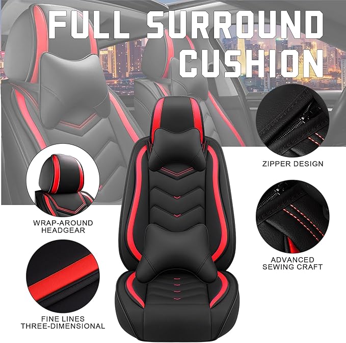 CTDS Car Seat Covers for Chevy Trax 2015-2026, Stylish Sport Seat Cover, Premium Nappa Leather Car Seat Cover. Automobile Seat Covers Sets.(Luxury 5 Seats/Black Red)