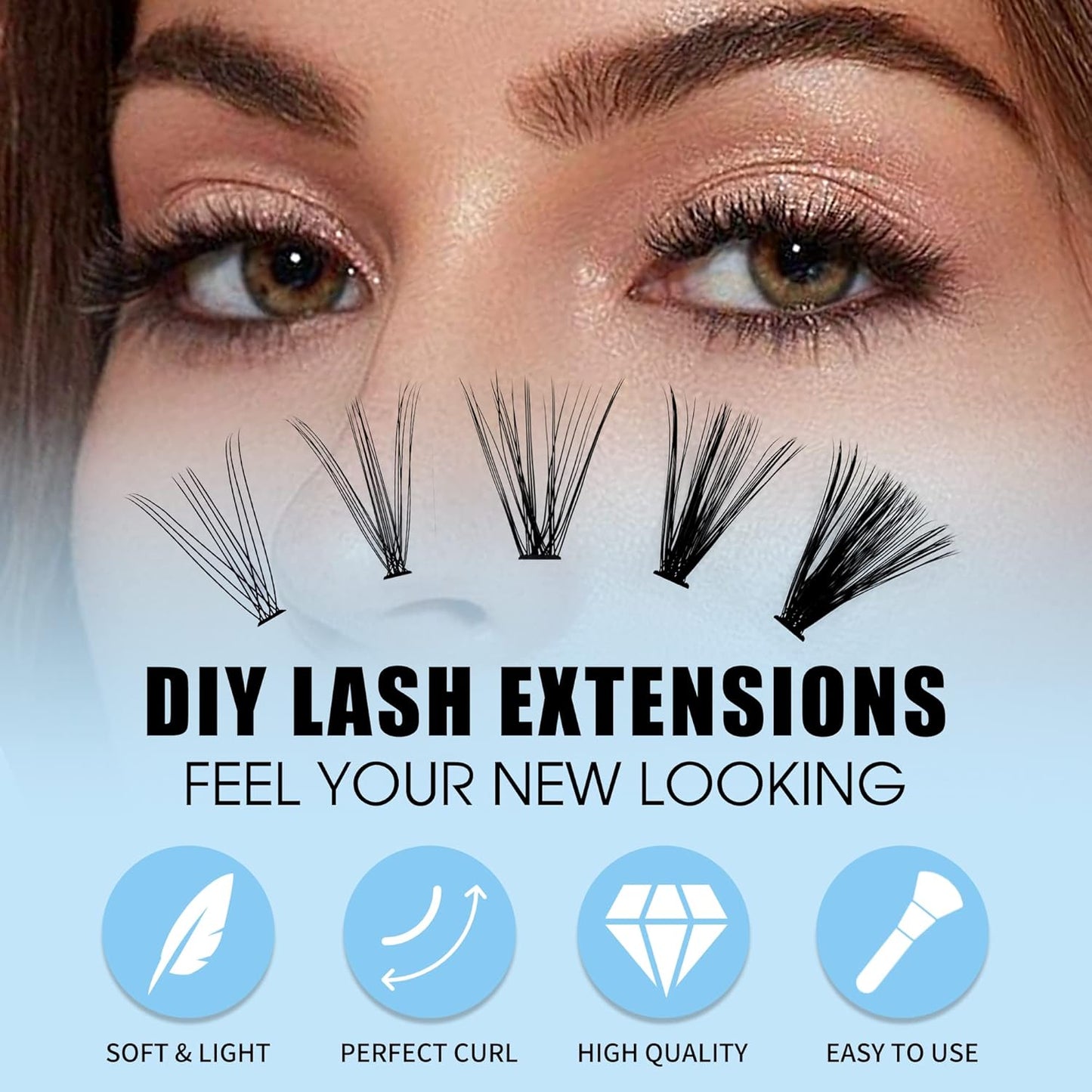 Lash Clusters 240pcs GEMERRY Individual Lashes 0.07mm 20P+30P D Curl Mix 8-16mm Cluster Lashes Natural Soft Mixed Tray Eyelash Clusters DIY Eyelash Extensions