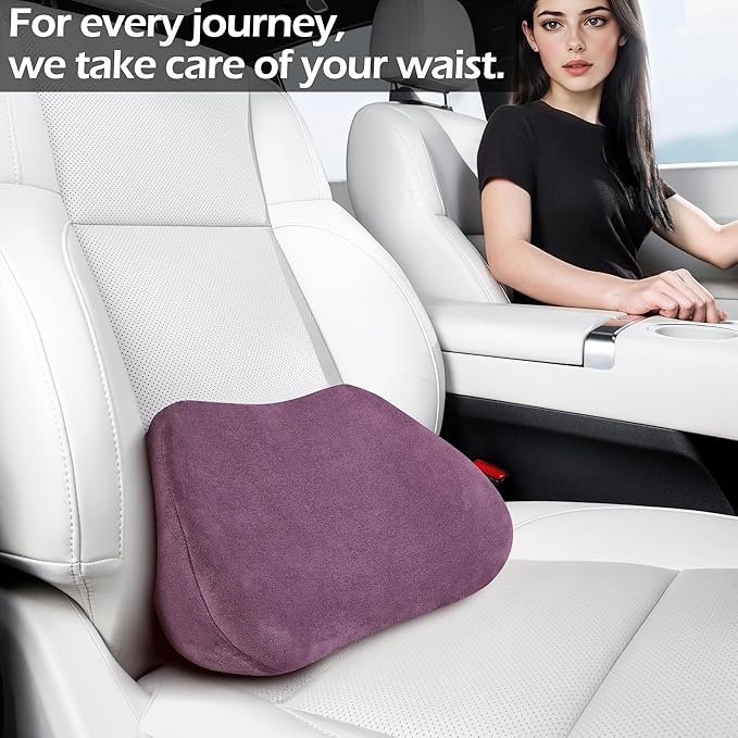 Lumbar Support Pillow for Car, Ergonomic Memory Foam Back Cushion for Driving, Seat Office Chair, Gaming Chair, Lower Back Support for Back Pain Relief, Purple, 2 Pack