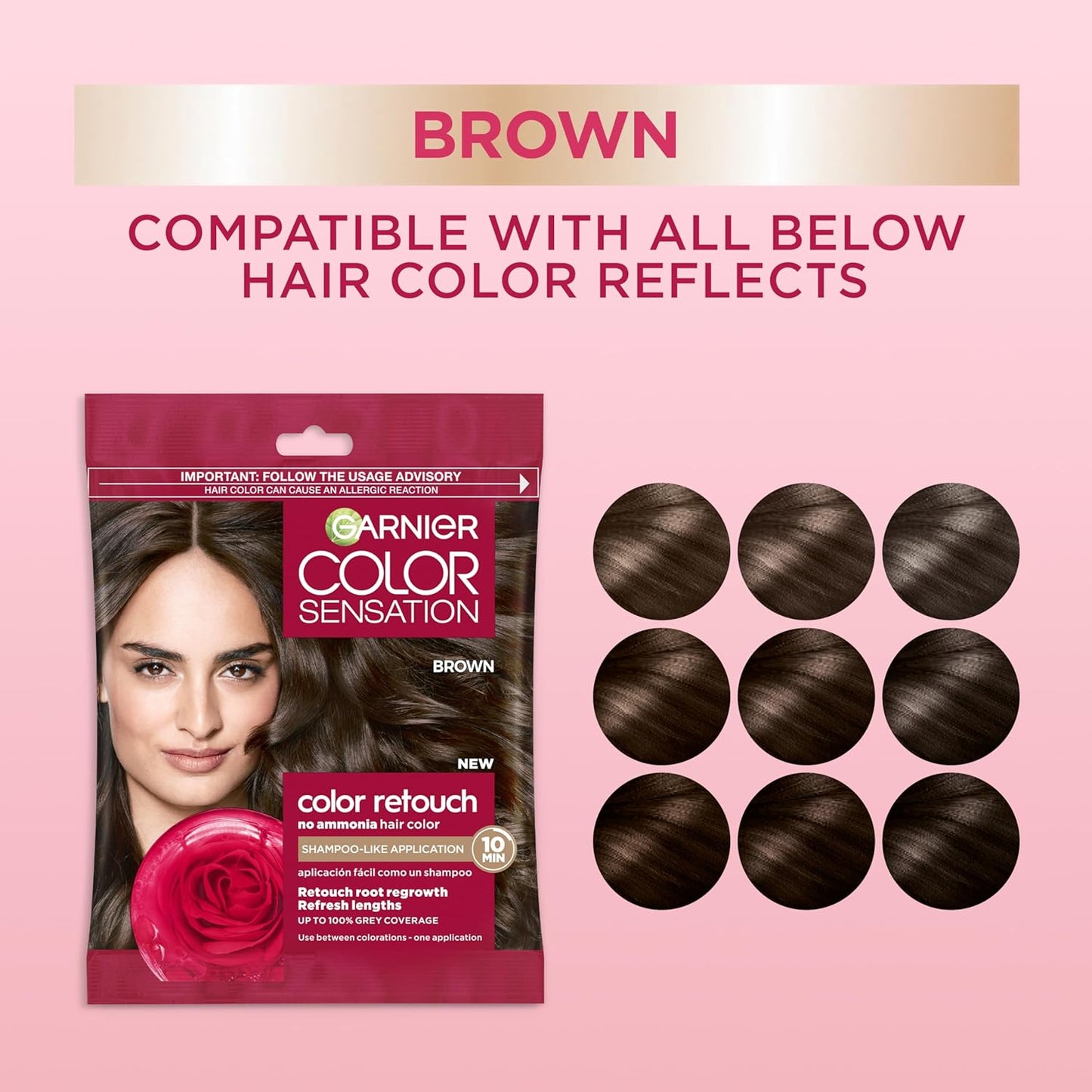 Garnier Color Sensation Color Retouch, Demi Permanent Hair Dye for Roots with 100% Gray Coverage, Brown Hair Dye 5.0, Pack of 6
