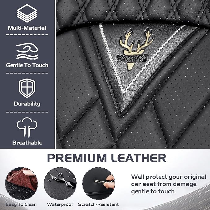 Truck Seat Covers for Chevy Silverado 1500 2007-2026, Waterproof Premium Leather Full Coverage Car Seat Cover, Muscle Sport Style Auto Interior Seat Cover Sets (Front Set/Black)