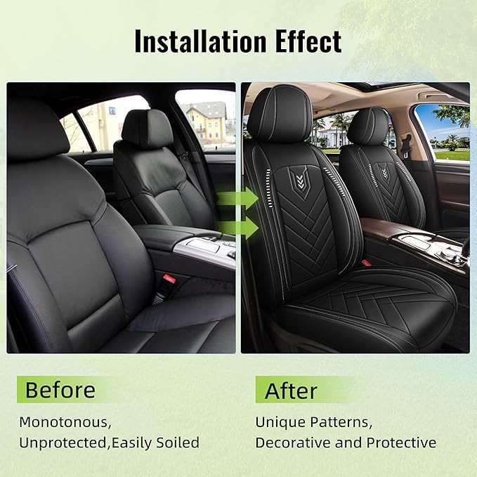 AOMSAZTO Car Seat Cover for Chevrolet Chevy Camaro 2000-2025 Front Set, Leather Car Seat Protector Waterproof, Non Slip Car Seat Cushion, Interior Seat Covers Automotive Accessories - Black