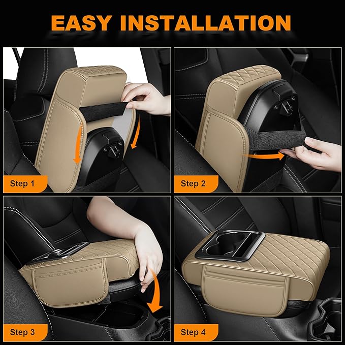 Armrest Cover for Car Fit for Jeep Grand Cherokee - Center Console Cover with Cup Holders and 2 Storage Pockets(Beige)