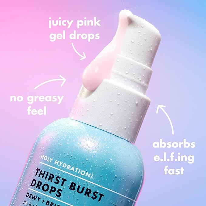 e.l.f. SKIN Holy Hydration! Thirst Burst Drops Mini, Serum For An Instant Radiant Complexion, Made With Hyaluronic Acid, Vegan & Cruelty-Free