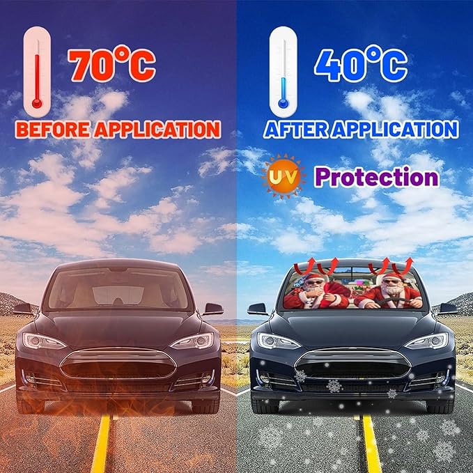 Fun Christmas Man Driving Car Windshield Sunshade Umbrella Christmas Sun Shade for Car Windshield Umbrella Upgraded Sunshades Blocks UV & Heat Front Window Shades for SUV Sedan Auto