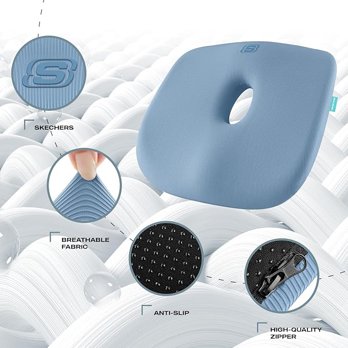 Skechers Seat Cushion Memory Foam,Donut Pillow Office Chair Cushion for Tailbone Pain Relief,Butt Pillow for Office Chair,Car seat Cushion,Long Sitting Office Workers,and Car Drivers,Blue