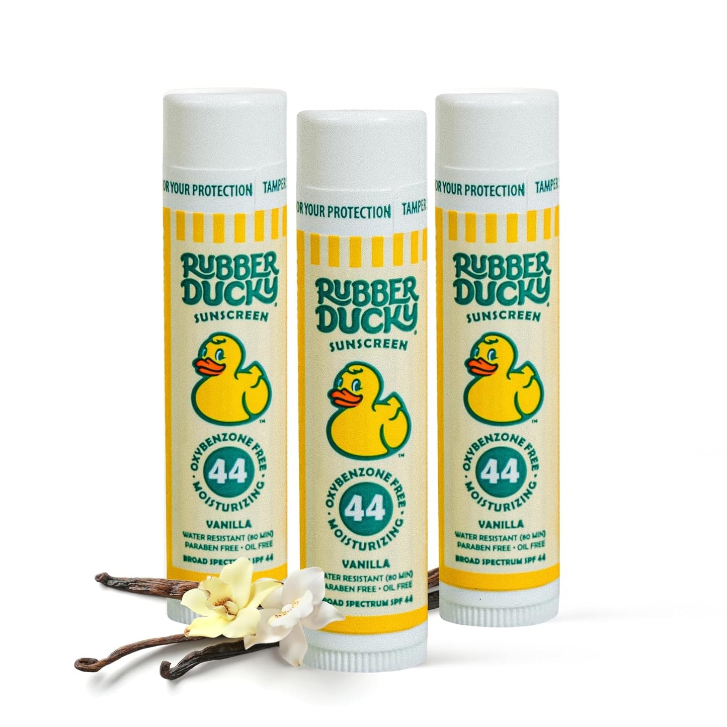 Rubber Ducky Lip Sunscreen SPF 44, Kids Vegan Lip Balm with Vitamin E, UV Protection, Water Resistant, Untinted, Vanilla Flavor, Broad Spectrum