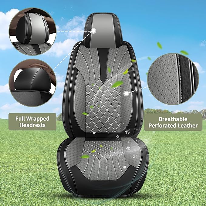 Car Seat Covers Front Pair for Nissan Sentra 2008-2025 2026: Breathable Perforated Leather Seat Cover (Black&Grey)