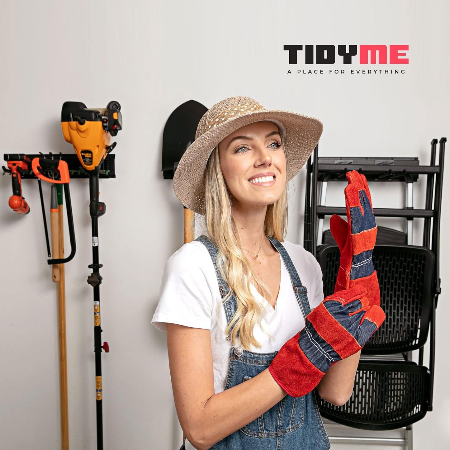Garage Wall Organizer | 96" Heavy-Duty Tool Storage Rack | Adjustable Double-Layer Hooks | 600 lbs Capacity | Carbon Steel Wall Mount Holder for Shovels, Rakes, Ladders & Power Tools