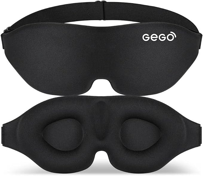 GEGO Premium Travel Kit, Sleep Mask 3D Contoured Eye with Soft Memory Foam, Luggage Tag Waterproof Resistant and Strap with Lock for Luggage TSA Approved (Sleep Mask Black/Luggage Tag Black)