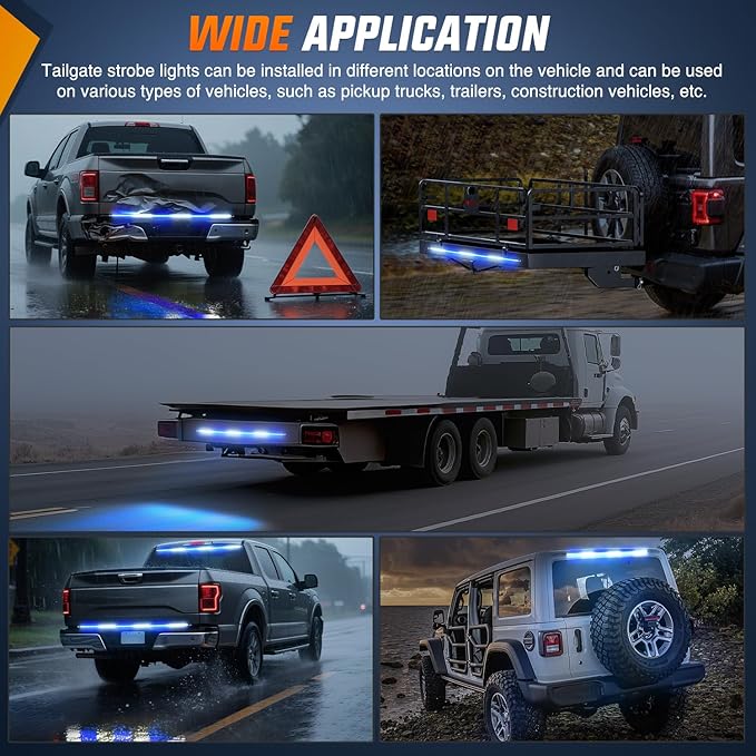 Nilight 48 Inch Truck Tailgate Strobe Light Strip Tail Emergency Bar Rear Window Warning Lamp Ultra-Bright Double Row 288 LED for Pickup Trailers Construction Vehicles Car SUV, Blue White