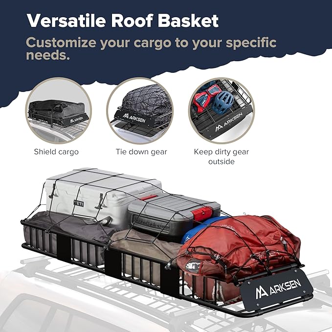 ARKSEN 84"x23"x6" Narrow and Long Roof Rack Cargo Carrier Car Rooftop Basket, Heavy Duty Weather Resistant Luggage & Camping Gear Storage for Car, Truck or SUV Transport