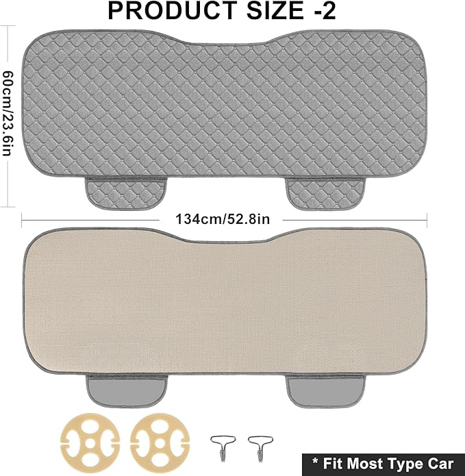 surpassme Comfortable Car Seat Covers Universal Back/Brench Seat Coves for Car Accessories with Storage Pockets, Padded Car Interior Covers for Automotive, SUV, Truck, and Van(Grey)