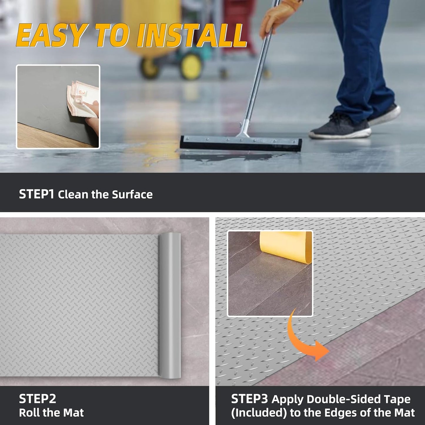 8.2 x 23 FT Garage Floor Mat, 2.8mm Thickened Diamond Plate PVC Garage Flooring Roll for Under Car Parking, Heavy Duty Garage Floor Protector 188.6 SQFT for Garage, Basement, Golf Cart. Gray