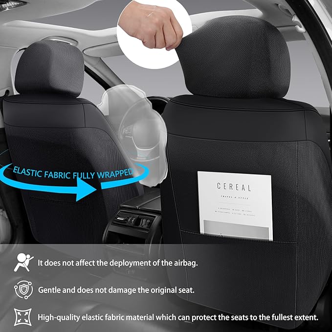 Full Coverage Faux Leather Car Seat Covers Full Set,Automotive Seat Covers for Cars,SUVs Pick-up Truck, Car Seat Cushion, Black and Grey Seat Covers,Front Seat Cover,Car Seat Protector