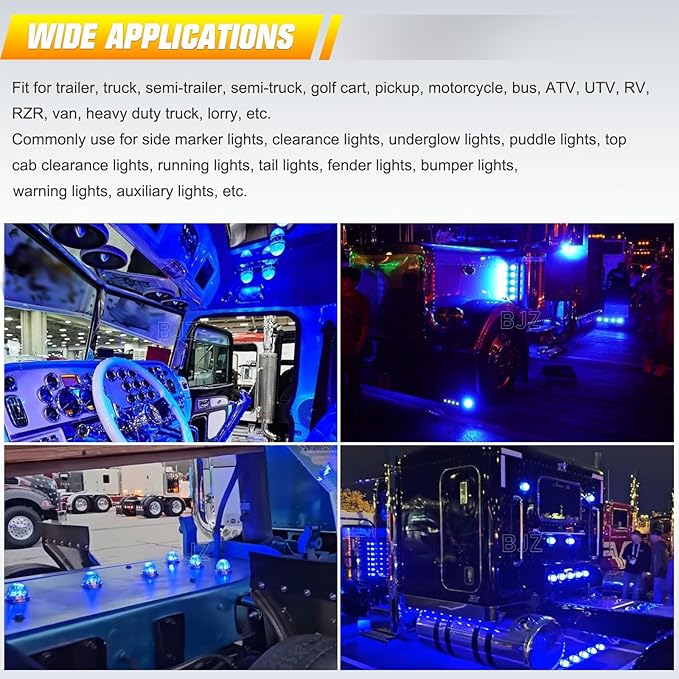 BJZ 8Pcs Blue Watermelon LED Strobe+Constant Marker Lights Dual Function Watermelon-Shaped Side Marker Clearance Tail Top Cap Roof Lights for Trailer Truck Semi-Trailer Heavy-Duty Truck Bus Van