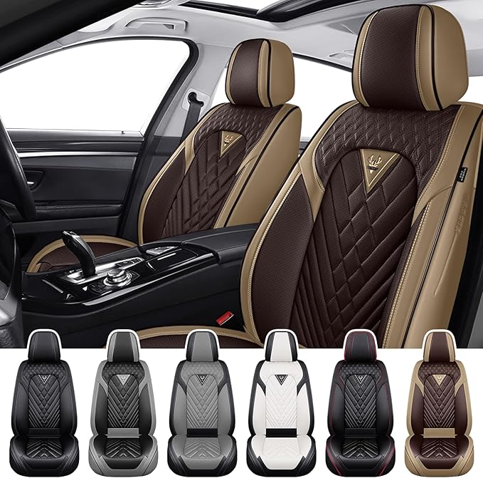 Truck Seat Covers for Ram 1500 2009-2026, Waterproof Premium Leather Full Coverage Car Seat Cover, Muscle Sport Style Auto Interior Seat Cover Sets (Front Set/Brown Coffee)