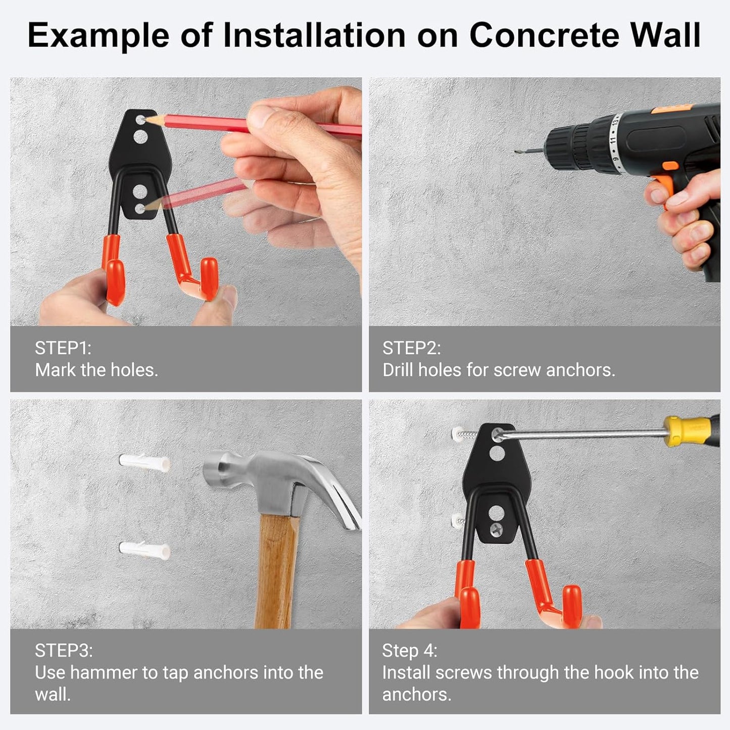 Garage Hook Heavy Duty Wall Storage Hangers, 20 Pack Garage Storage Hooks Steel Tool Orange for Ladders, Ropes, Garden Tools