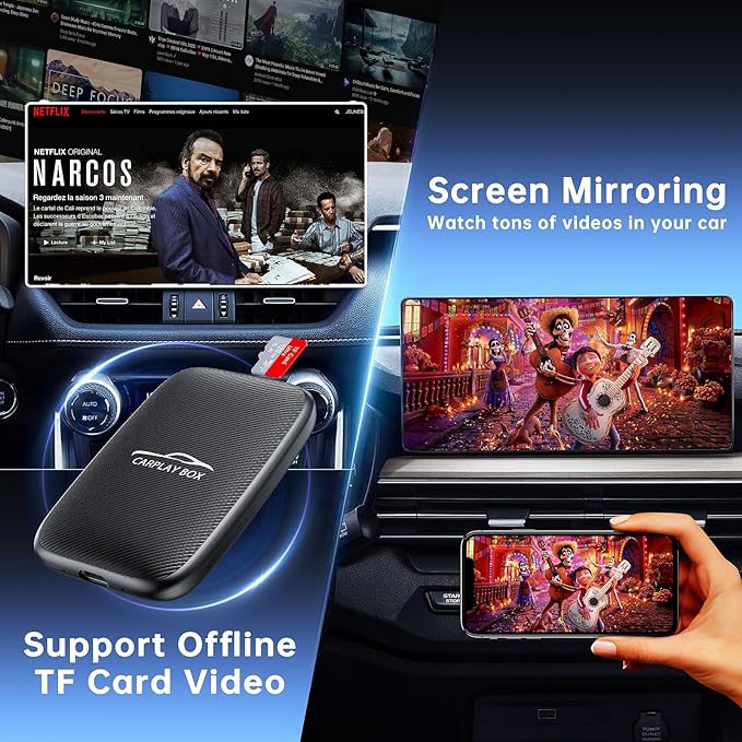 2026 New Wireless CarPlay Adapter Support Netflix/YouTube/TF, 5-in-1 Android Auto & Carplay Adapter with USB-A and USB-C Cables,Convert Wired to Wireless Apple Dongle, Video Box Car Play for iOS 10+
