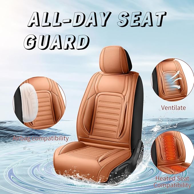 Fit Tucson Premium Leather Car Seat Covers Compatible with Hyundai Tucson 2010-2024 2026, Breathable, Wear Resistant, Airbag Compatible, All-Weather Protection & Full Coverage, Full Set Brown