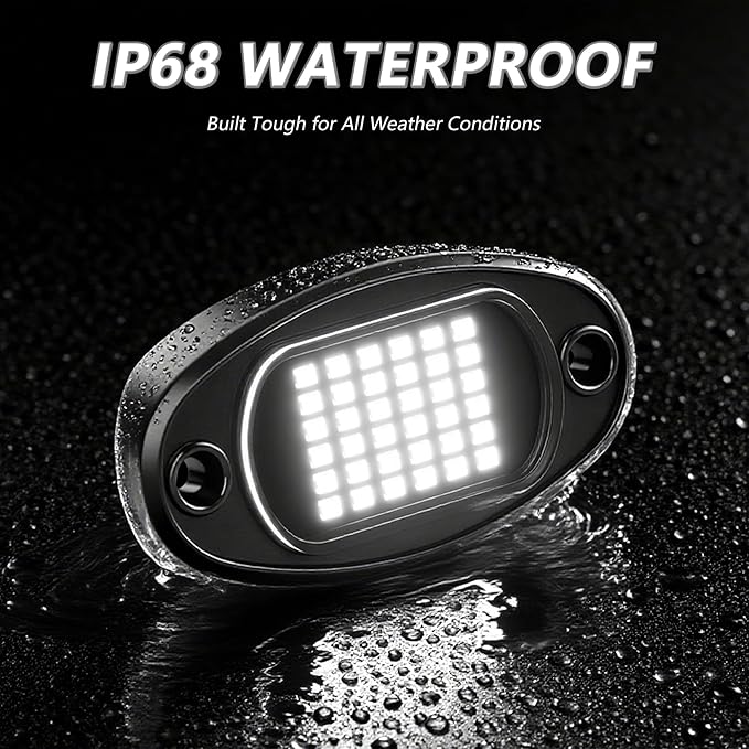 4 Pods White Rock Lights 6000K Pure White 36 LEDs SMD Chips Super Bright Neon Underglow Light IP68 Waterproof for Pickup Trucks SUV UTV ATV RZR Car Boats