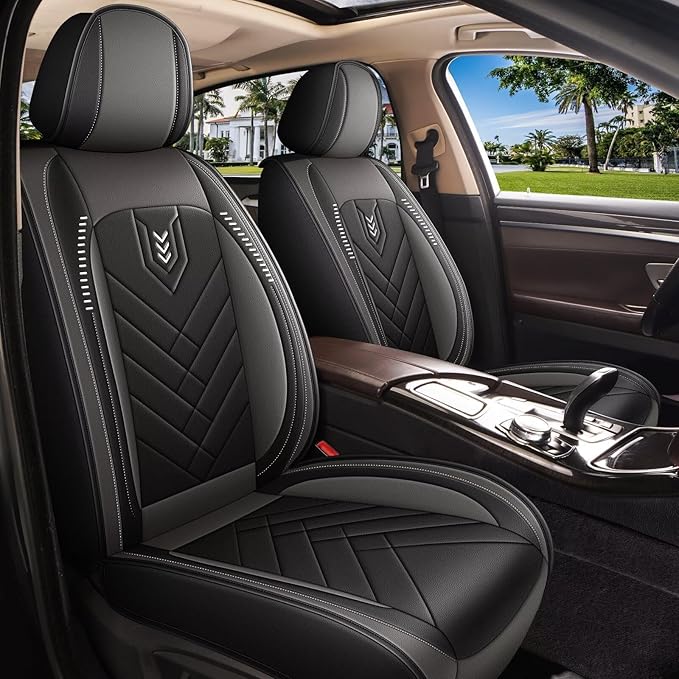 AOMSAZTO Front Seat Cover Fit for GMC Acadia 2017-2026: Faux Leather Automotive Seat Covers Waterproof Vehicle Seat Cushion Protector Car Interior Covers(2 Seat Black&Grey)