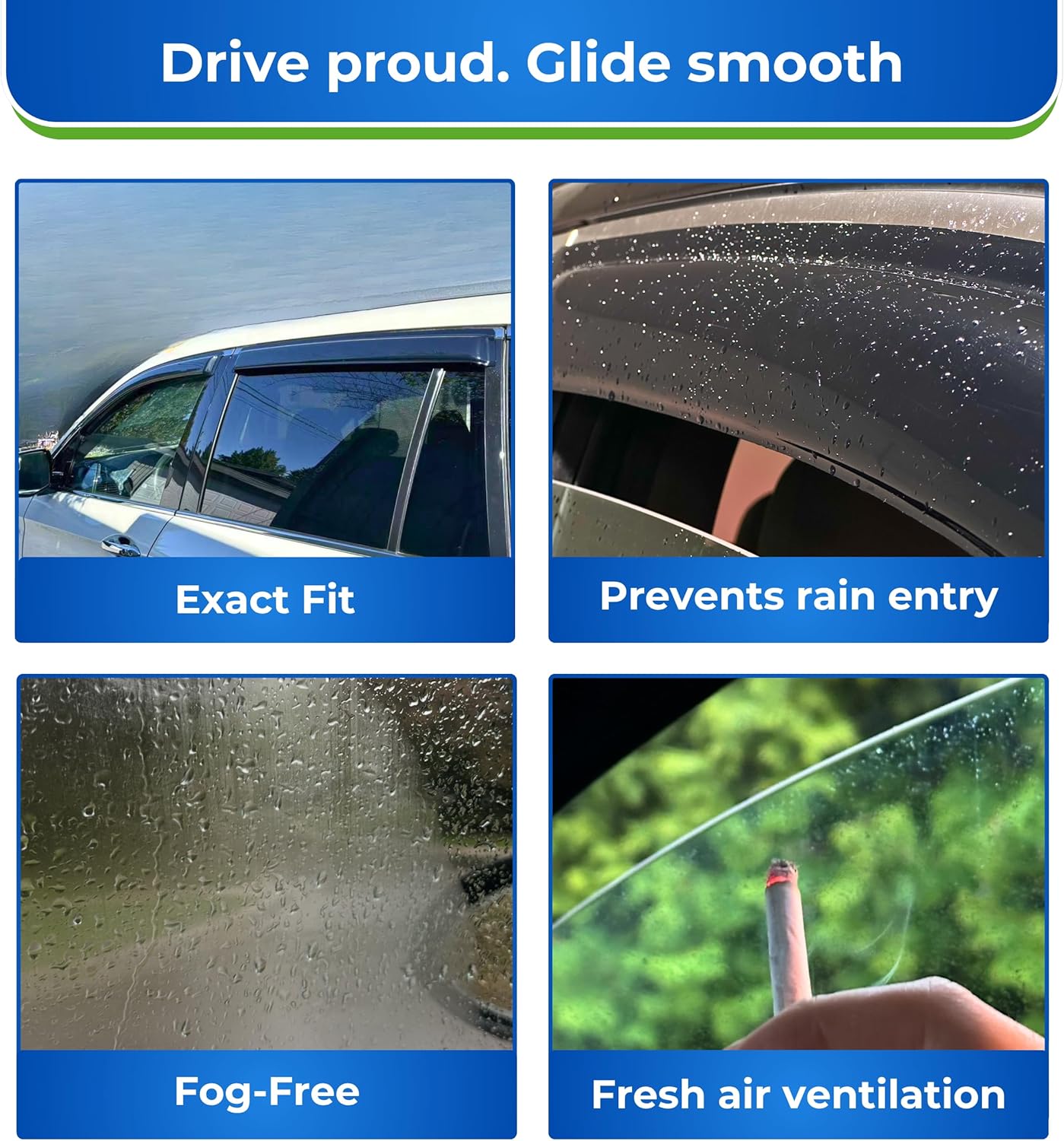 KPY Window Visor Compatible with 2007-2021 Toyota Tundra Crewmax, 4PC Rain Guard Vent Deflector Tape-On Style, 2007 2008 2009 2010 2011 2012 2013 2014 2015 2016 2017 2018 2019 2020 2021 (Crewmax Only)