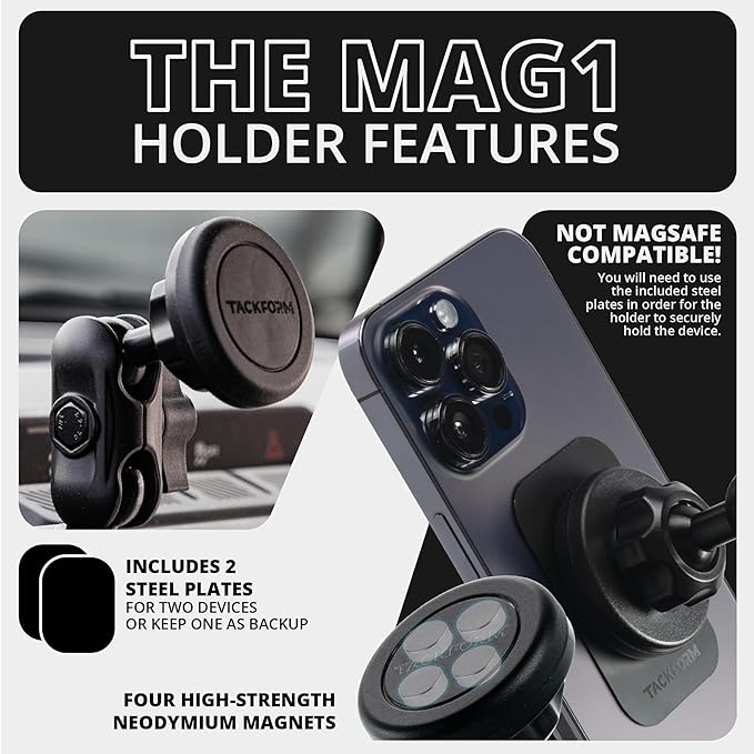 Tackform Link Phone Mount with Top Dash Clip - Compatible with 2021-2025 Ford Bronco | Aluminum | Zero Slip, Anti-Scratch | Universal Magnetic Phone Holder | 2" Arm | Green | (NOT MAGSAFE Compatible)