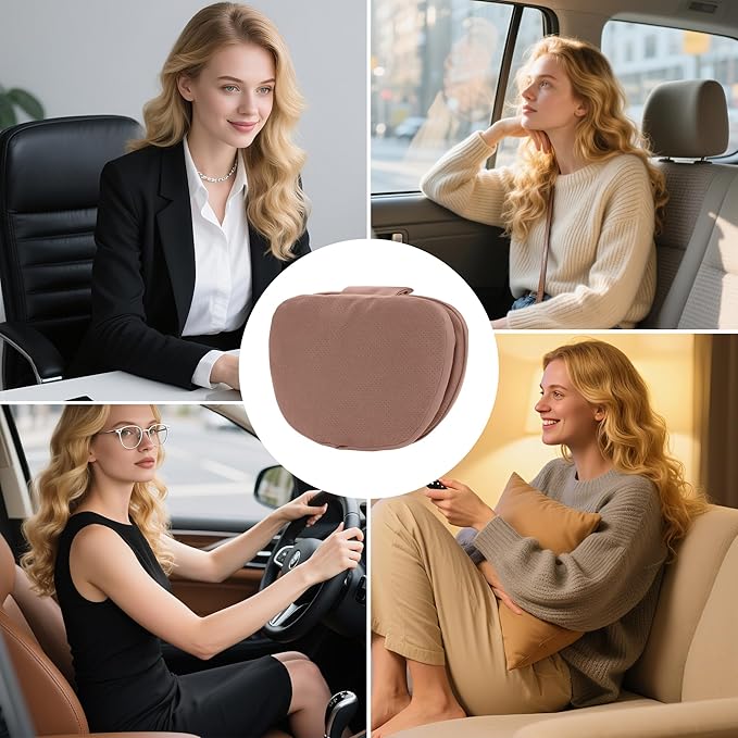 Car Headrest Pillow for Driving, Dual-Sided Leather Design Neck Pillow, Breathable Softness Neck Support, Universal Fit Head Rest Travel Pillow, Brown, 1 Pack