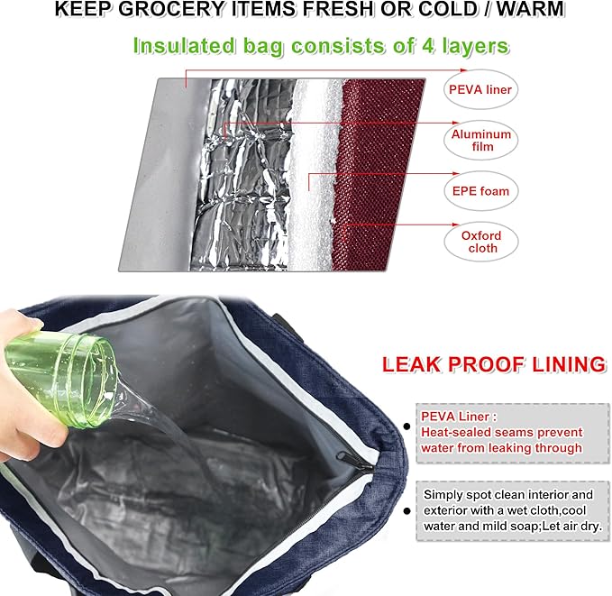 BeeGreen Cooler Bag Soft Insulated Tote for Beach Travel Grocery Shopping Lunch Portable Large Ice Coolers with Handle Hard Freezer Bags with Zippered Top Foldable Leakproof Delivery Totes Gray