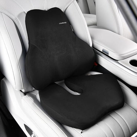 Coverado Memory Foam Car Seat Cushion and Lumbar Support Pillow for Car, Ergonomic Office Chair Cushion for Lower Back Pain Relief, Breathable & Non-Slip for Car, Home, and Office Use, Black