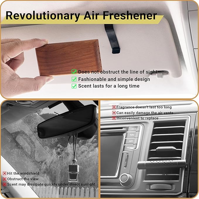 Yuoyar Wood Car Scents Air Freshener Visor Clips Diffuser Odors Eliminator (Jasmine-scented)