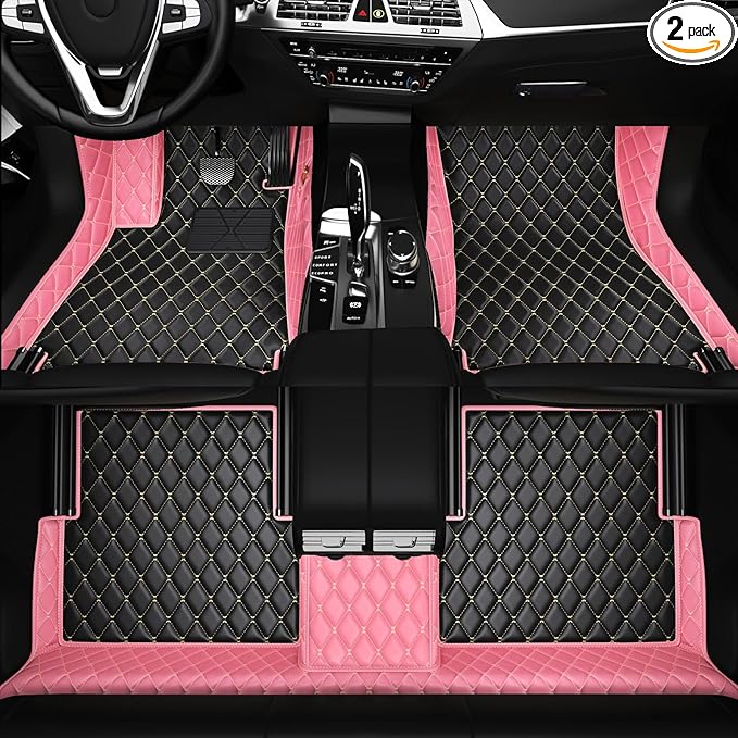 All-Weather car Floor MATS-Suitable for 99% of car Models,Leather car mat, offering Personalized Embroidery and Multiple Color Options,Provide Protection for car Rug (Pink1)