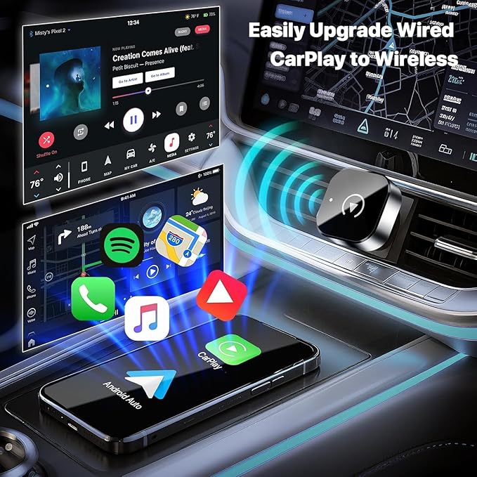 Wireless CarPlay Adapter, 2026 Mini CarPlay & Android Auto Wireless Adapter 2-in-1
