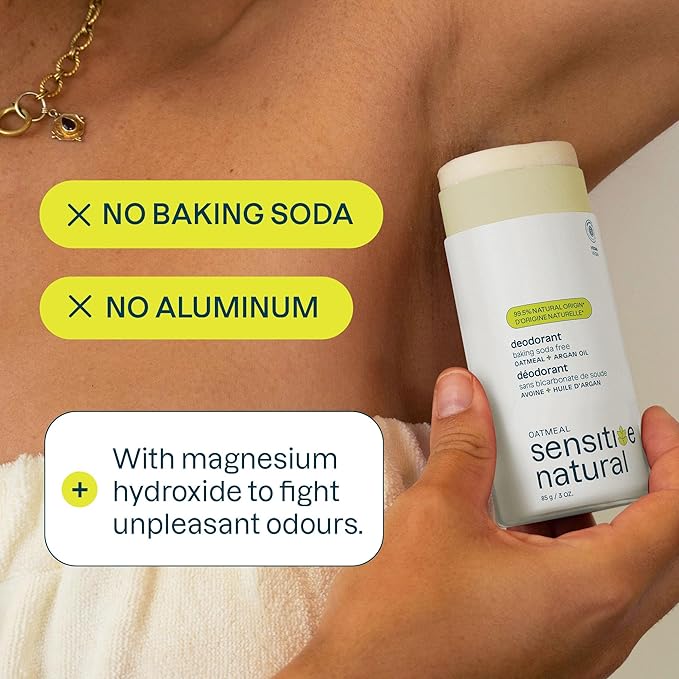 ATTITUDE Baking Soda Free Deodorant for Sensitive Skin with Oatmeal and Argan Oil, EWG Verified, Aluminum Free, Plastic-Free, 3 Ounces