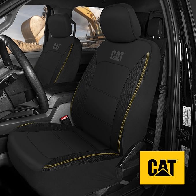 Cat FlexHybrid Car Seat Covers, Black Premium Faux Leather + Mesh Seat Covers for Cars Trucks SUV, Universal Fit Car Seat Covers Front Seats Only, Automotive Interior Covers, Ideal Truck Seat Covers