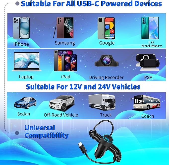 【MFi Certified】iPhone 17 Car Charger Fast Charging, Braveridge 75W USB C PD&QC Car Power Cigarette Lighter USB Charger with 6FT Type C Coiled Cable for iPhone 17/17 Pro Max/16/15/Galaxy S26/S25/Pixel